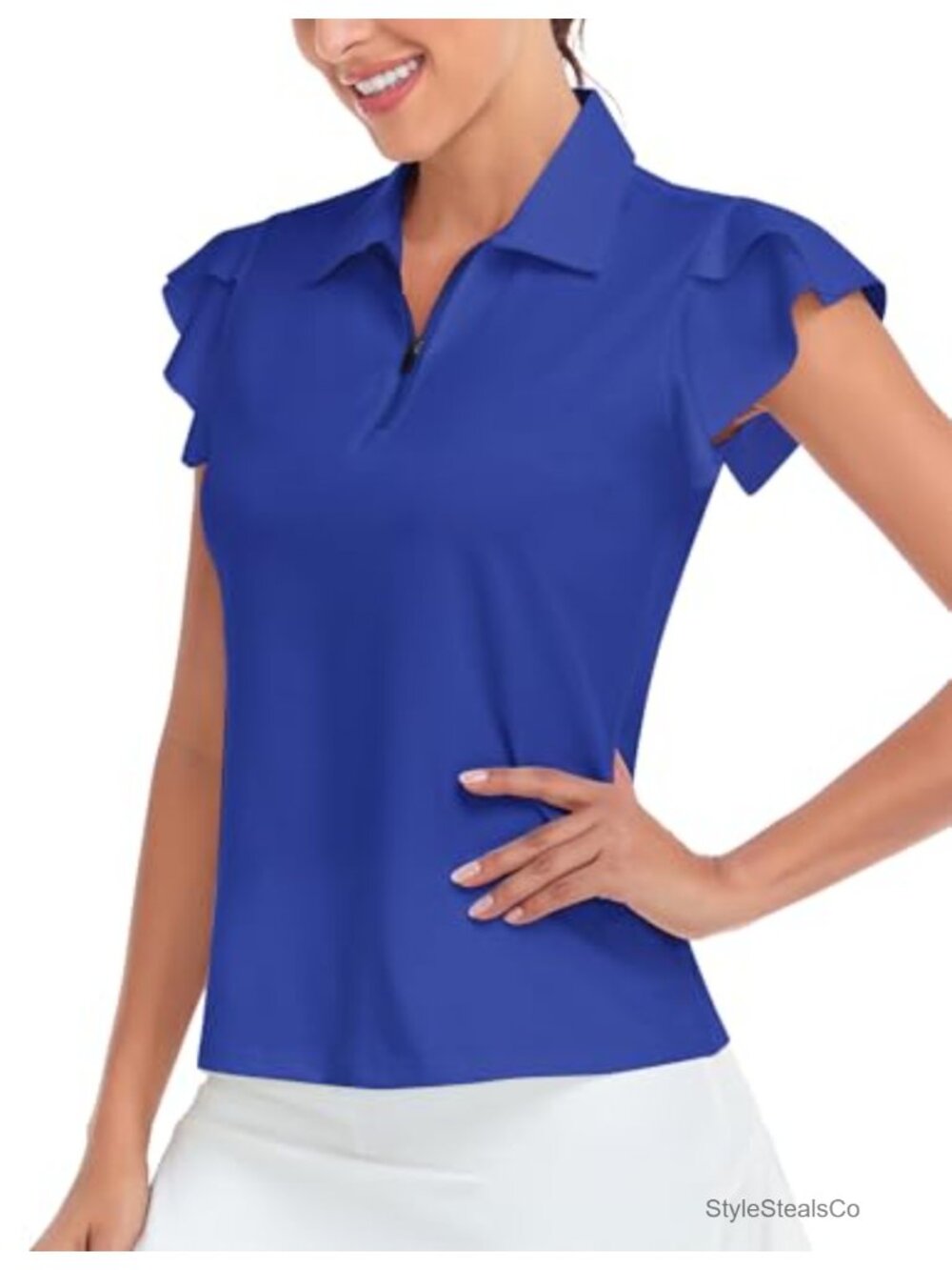 Womens Golf Polo Shirt Petal Sleeve Moisture Wicking Half Zip UPF 50+